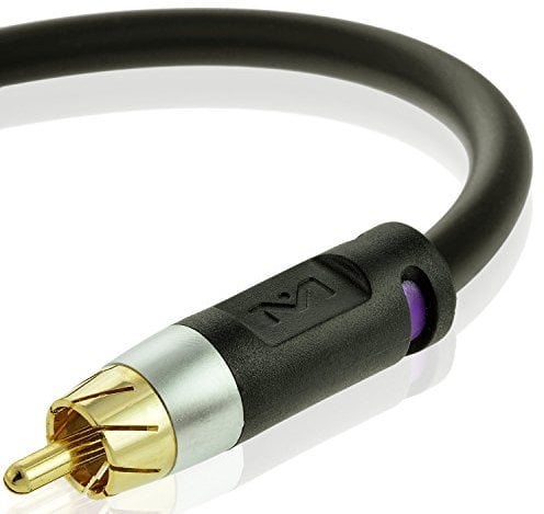 MEDIABRIDGE Ultra Series - Cable de subwoofer (15 pies) – Doble blindado con conectores RCA a RCA chapados en oro – Negro