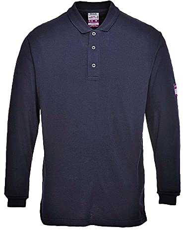Portwest FR10 Flame Resistant Anti-Static Long Sleeve Polo Shirt Navy, X-Large