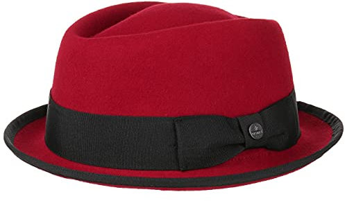 LIERYS Fedora Pork Pie Wollfilz Hut Damen Herren Wasserabweisend Knautschbar Sommer Winter rot S (54-55 cm)