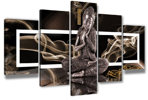 Visario Bild auf Leinwand der Deutschen Marke 200 x 100 cm fünfteilig Buddha 6306 Bilder Kunstdrucke Wandbild
