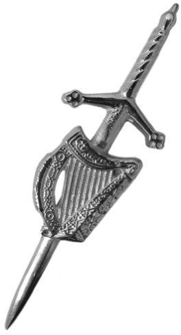 Tartanista - Dekorative Kiltnadel - mit einem traditionellen schottischen oder irischen Design/Emblem - Harfe - verchromt