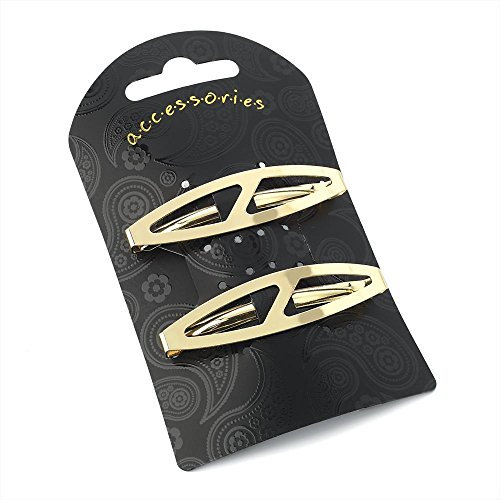 Pair of Oval Shaped Clip-in End Barrettes, Hair Slides with Cut-Out Design. (Gold)