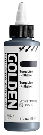 High Flow Acrylics by GOLDEN, Turquoise (Phthalo), 4 fl. oz. Bottle, Professional Acrylic Paint, Semi-Transparent