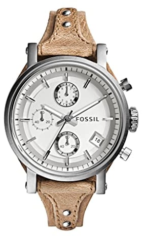 Fossil Damenuhr Original Boyfriend, 38 mm Gehäusegröße, Quarz-Chronographenwerk, Lederarmband