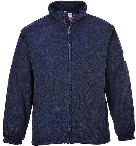Portwest FR30 Modaflame Fleece FR Jacket Long Sleeve Drawstring Chin Guard | Navy, X Large, EN 61482-1-2 Class 1, EN ISO 11612, Straight Fit, Elasticated Cuffs, Front Zip Opening, Interactive Zip