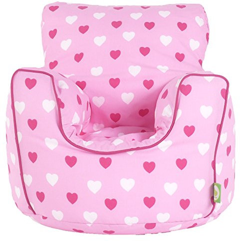 Cotton Pink Hearts Girls Bean Bag Arm Chair with Beans