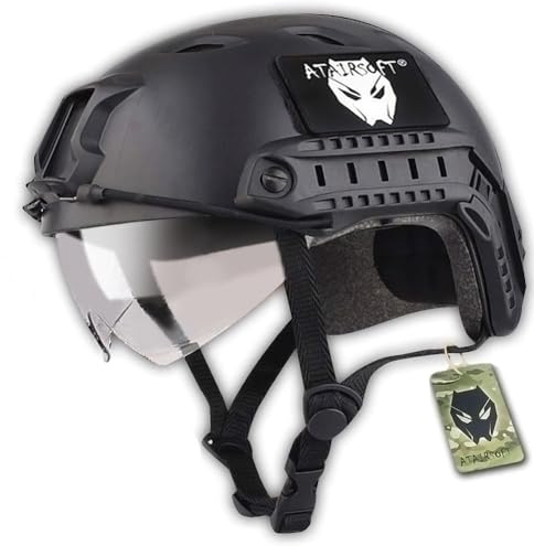 ATAIRSOFT Airsoft Taktisch Kampf Paintball Schnell Bj Typ Helm Mit Schutzbrille Schwarz