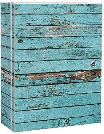 banjado Medizinschrank abschliessbar mit Motiv Blaue Holzlatten 35x46x15cm - großer Arzneischrank für die Hausaphotheke - Medikamentenschrank aus Metall zur Medikamenten Aufbewahrung