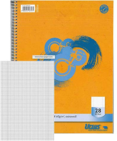 Ursus Basic 040993028 Collegeblock LIN28 A4 80 Blatt 60g/qm 5mm kariert mit Randlinien