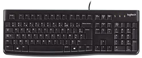 Logitech K120 Kabelgebundene Business Tastatur für Windows und Linux, USB-Anschluss, Leises Tippen, Robust, Spritzwassergeschützt, Tastaturaufsteller, Belgisches AZERTY-Layout - Schwarz