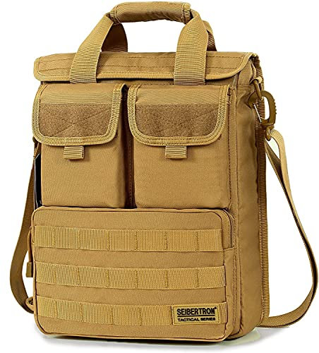 Seibertron Shoulder Messenger Bag Field Tech Tactical Response laptop Attache Brief Case Khaki