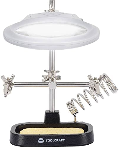 TOOLCRAFT ZD-10MB Dritte Hand, Löthilfe, Modellbau-Werkzeug, Krokodilklemmen, LED-Lupe, stabiles Gussbett, 210 x 265 x 190 mm, Präzisionsarbeit