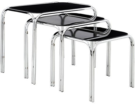 Premier Housewares Nest of Tables with Black Glass Top and Chrome Legs, 45.5 x 29.5 x 38 cm - Set of 3
