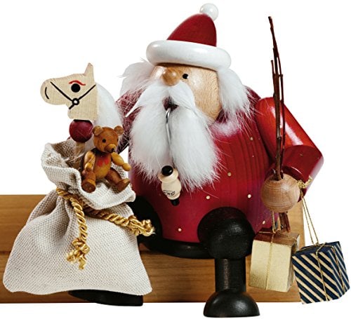 Weihnachtsdekoration Erzgebirge Holzkunst Handarbeit Räuchermännchen Kantenhocker Weihnachtsmann farbig ca. 16,0 cm