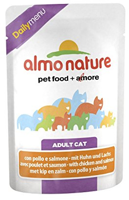 almo nature Katzenfutter Daily Menu Beutel 6 x 70 g – Huhn und Lachs – 6 Beutel à 70 g