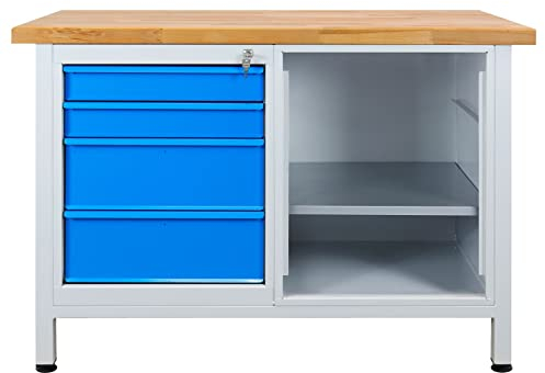 ADB Werkbank Werktisch Premium mit 4 Schubladen, B 1200 x T 600 x H 840 mm
