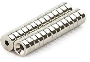 10 Neodym Super Magnete 8x3 mm mit Bohrung - gelochte Magnete