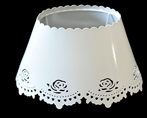 Lampenschirm für Tischleuchte in Oval Metall Weiß Rosen Motiv TL 25-17-13