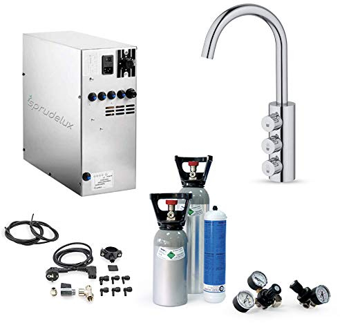 Sotto acqua potabile da tavolo System sprude Lux inox senza unità di filtro con 3 vie rubinetto complementare. Professionale per gasatore per il bilancio privata. acqua minerale/acqua bollicine