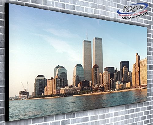 Kunstdruck auf Leinwand, Motiv New York Twin Towers, Manhattan, Panorama, gerahmt, XXL, 140 x 61 cm