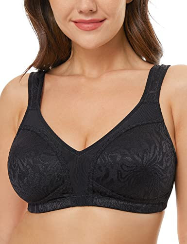 Wingslove Donna Reggiseno Minimizer Senza Imbottito Senza Ferretto Taglie Forti(Nero,3D)