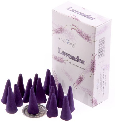 Incense Cones - Lavender - Scent, 15 pcs with Metal Holder