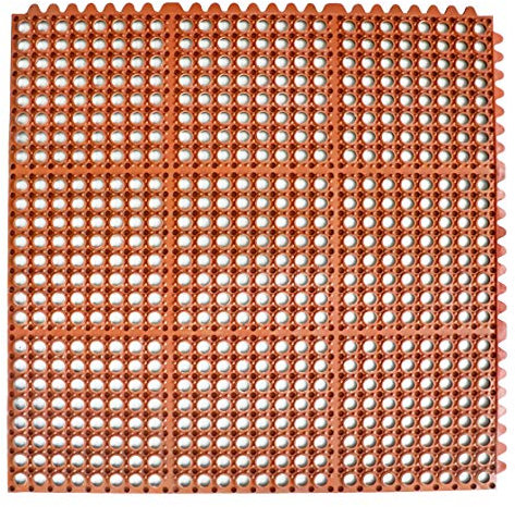 New Star Foodservice 54507 Heavy Duty Red 36x36 inch Interlocking Restaurant/Bar Grease Resistant Rubber Floor Mat
