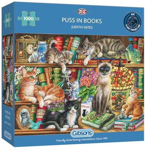 Gibsons Games Puzzle, 1000 Teile, Literarische Bücher und Katzen, nachhaltiges Puzzle für Erwachsene, 100% recyceltes Premium-Puzzle