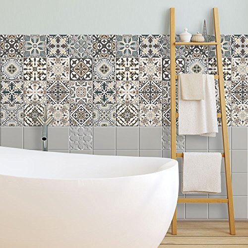 RE-COVERTILES - 24 piezas Pegatinas Azulejo adhesivo 20x20 cm PS00025 Mosaico de pared Adhesivo decorativo para azulejos de cemento para baño y cocina, pelar y pegar