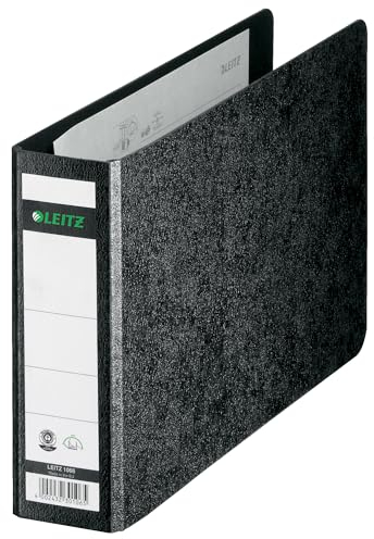 Leitz Qualitäts-Ordner 180° A5 quer, 10er Pack, Schwarz, 5,5 cm Rückenbreite, Einband aus Hartpappe, Querformat, 10660000