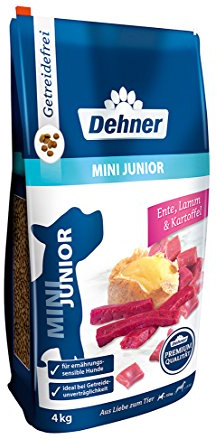 Dehner Premium Hundefutter Junior, Trockenfutter getreidefrei, für Welpen und junge Hunde kleiner Rassen, Ente / Lamm / Kartoffel, 4 kg