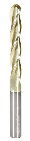 Amana Tool 46494 CNC 2D and 3D Carving 0.10 Deg Tapered Angle Ball Tip 3/8 Dia x 3/16 Radius x 2-1/4 Cut Height x 3/8 Shank x 4 Inch Long x 3 Flute Solid Carbide ZrN Coated Router Bit by Amana