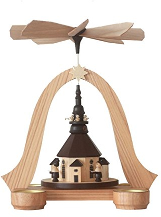 Rudolphs Schatzkiste Pyramide mit Seiffener Kirche Teelichter HxBxT 26x23x20cm NEU Weihnachtspyramide Tischdekoration Holzpyramide Tischpyramide Dekoration Weihnachten Wärmespiel Lichter Figur Holz