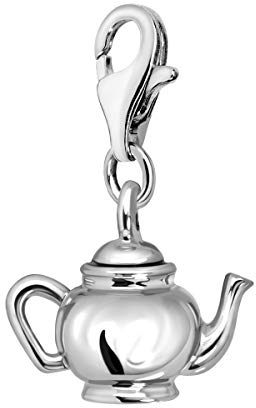 Quiges 3D Antique Tea Pot Clip On Charm Pendant Silver Plated Women's Jewellery
