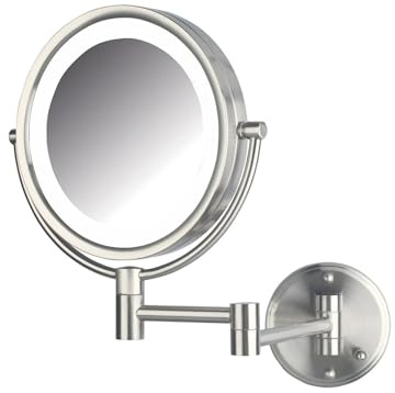 JERDON Hardwired Wall-Mount Makeup Mirror - 8X/1X - Nickel - HL88NLD