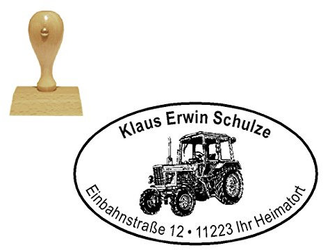 Stempel Adressenstempel « RETRO TRECKER 06 » mit persönlicher Adresse und Motiv - Motivstempel - Traktor Bauer Schlepper Bauernhof Ackerschlepper