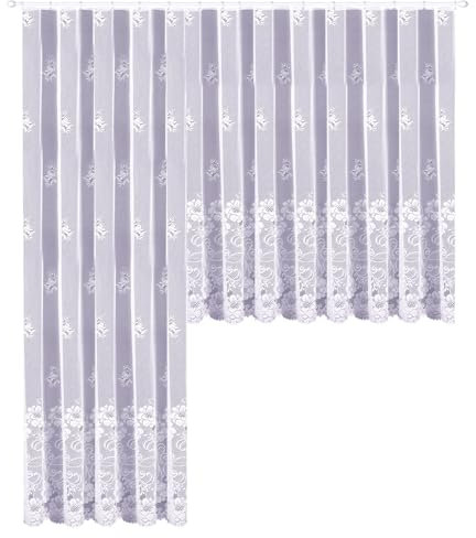 Gardine Vorhang Store aus edlem Jacquard mit großer Blumen Bordüre - Kurzstore HxB 135 x 300 cm für Fensterbreite 100-130 cm - geprüfte hochwertige Qualität …auspacken, aufhängen, fertig! Typ318