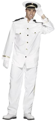 Smiffys Costume de capitaine, blanc, avec veste, pantalon, casquette et gants Halloween
