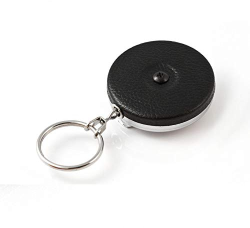 KEY-BAK Original Retractable Key Holder Keychain with a Black Front, Steel Belt Clip, and Split Ring
