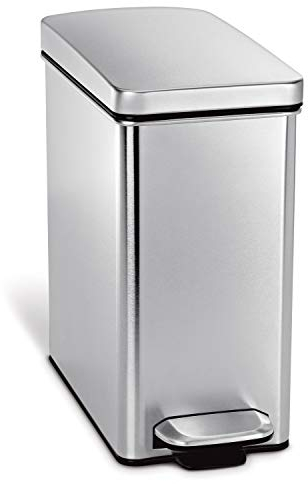 simplehuman CW1898CB 10 Liter, profil Treteimer, kleiner Mülleimer Bad Badezimmer Büro Schlafzimmer, gebürsteter Stahl, 10 Jahre Garantie