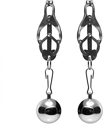 Master Series Deviant Monarch Weighted Nipple Clamps for Men, Women, and Couples, Adjustable Tension with Rubber Tips, Dual 8 Oz Weights, Metal Construction, 1 Count Restraint Accessory