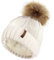 TOSKATOK Damen Chunky weichen Kabel Stricken Hut mit gem�tlichem Fleecefutter und abnehmbarem Kunstpelz Pompom-Cream