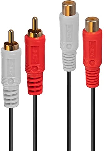 Lindy - Rallonge Audio Stéréo 2 x RCA Mâle/Femelle - Rallonge RCA, Récepteur, Amplificateur Haut-Parleur - 5 Mètres