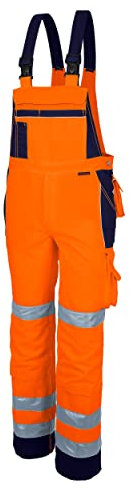 Qualitex Warnschutz-Latzhose Arbeits-Hose PRO MG 245 - orange/Marine - Größe: 70