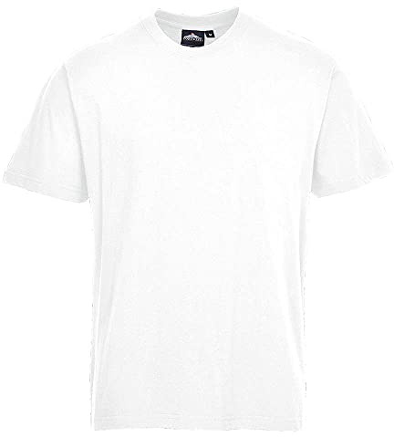 Portwest B195 T-Shirt Rundhalsausschnitt Maschinenwaschbar Arbeitskleidung | Weiß, 2XL, UPF 50+, 160 g/m² Baumwolle, 100% Baumwolle, Gerippte Manschette, Fassmanschette, Kurzarm