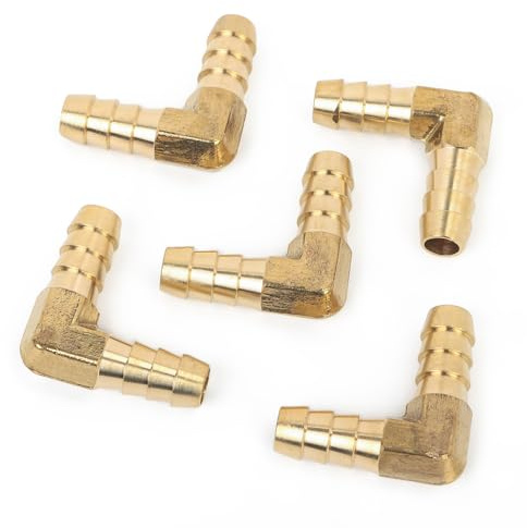 LTWFITTING 90 Deg Elbow Brass Barb Fitting 5/16-Inch x5/16-Inch(8mm) Hose ID Air/Water/Fuel/Oil/Inert Gases (Pack of 5)