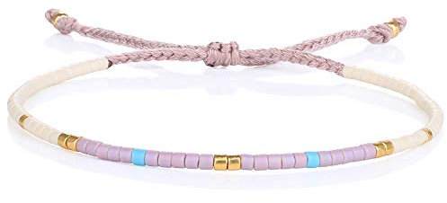 KELITCH Boho-Farbe Kristall Muschel Perlen Freundschaftsarmbänder Handgemachte Strand Armband Armreifen Schmuck Für Frauen (Weiß Lila)