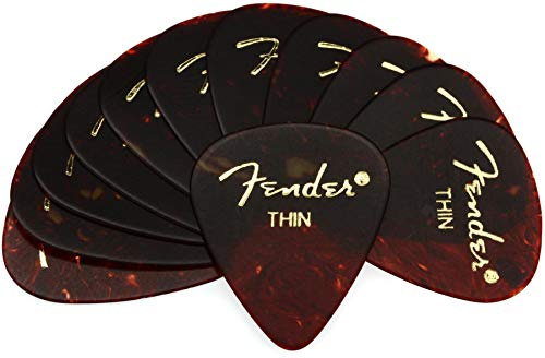 Fender Classic Celluloid Guitar Picks 351 Shape, Thin Thickness, Tortoise Shell, 12 Pack