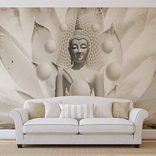 Forwall - Vlies Fototapete Buddha Orientalisch Landschaft Natur 312x219 cm - Fototapeten - Tapeten - für Wohnzimmer Schlafzimmer - Vliestapete Wandtapete Tapete 3D Effekt- inkl. Kleister
