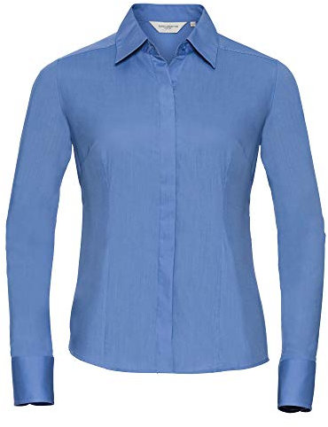 Russell Collection Ladies/Womens Long Sleeve Poly-Cotton Easy Care Fitted Poplin Shirt (XS) (Corporate Blue)